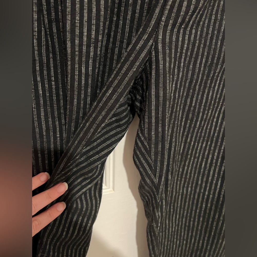 Sundance Amelia Linen Blend Pinstripe Black Trouser Paper Bag Pants Sz 14 Petite - Picture 9 of 16
